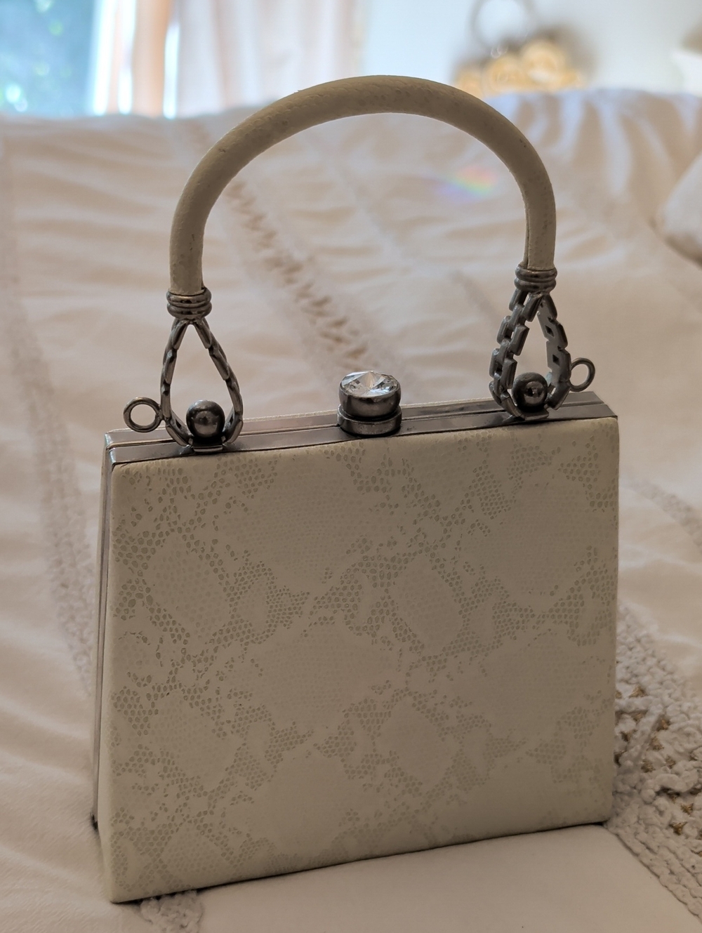 Cream Structured Top-Handle Evening Clutch